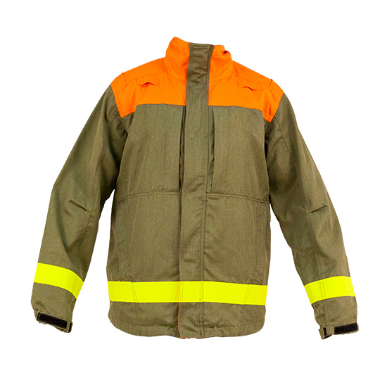 Chaqueta con cremallera y broches en ropa de protección para calor y llama y bombero forestal