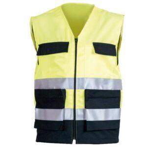 Chaleco con cremallera multibolsillos amarillo en ropa de trabajo de alta visibilidad