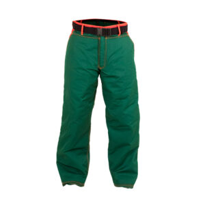 pantalón con cremallera y botón verde anticorte para motosierra