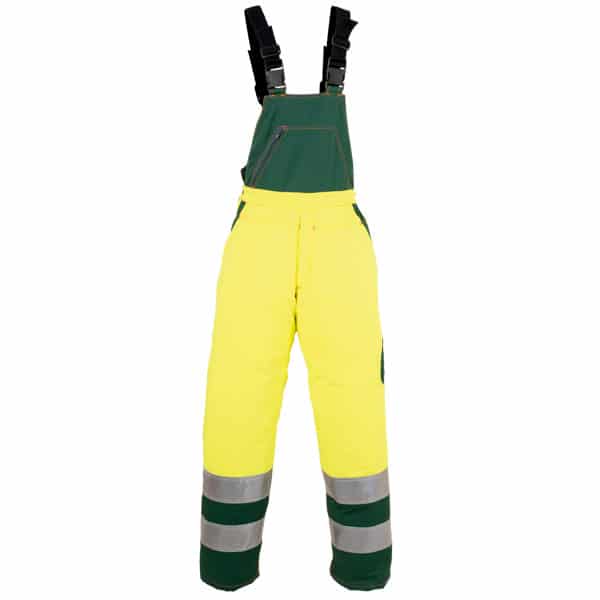 Pantalón amarillo y verde tipo peto en ropa de protección