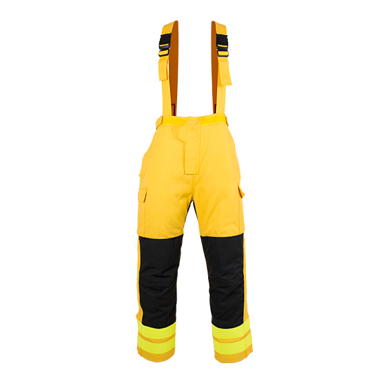 Cubrepantalon tipo peto cerrado con cremallera y velcro en ropa de proteccion para calor y llama y bombero forestal