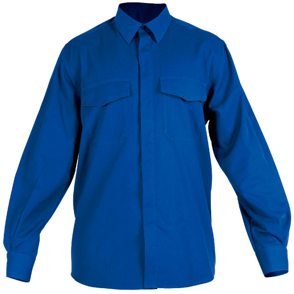 Ropa de protección en camisa cerrada con botones azules