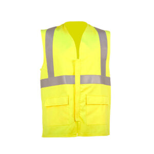 chaleco cerrado con cremallera amarillo en ropa de protección para bomberos