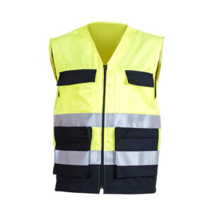 Chaleco con cremallera multibolsillos amarillo en ropa de trabajo de alta visibilidad