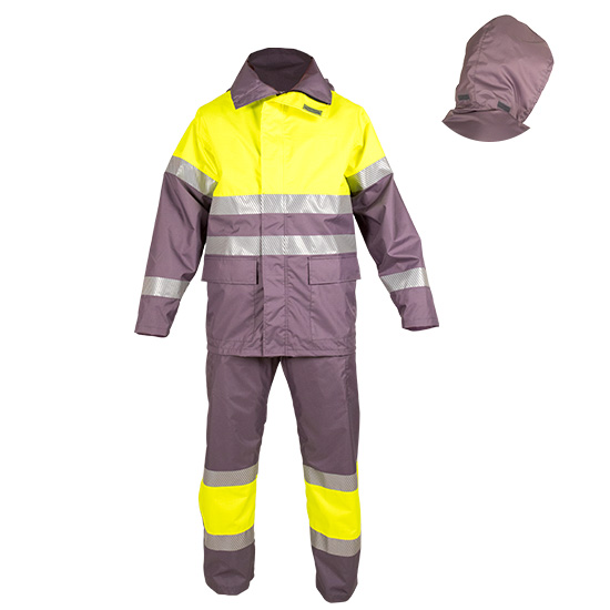 Conjunto impermeable gris reflectante en ropa de protección contra riesgos electrostáticos