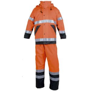Conjunto impermeable naranja reflectante en ropa de trabajo de alta visibilidad
