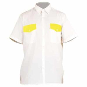 camisa cerrada con botones blanca y amarilla para ropa antiestática