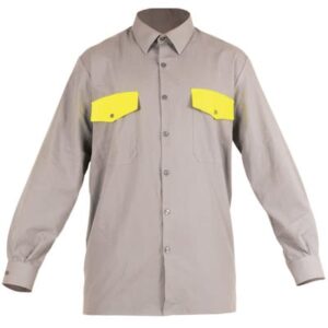 camisa cerrada con botones gris y amarilla para ropa de protección antiestática