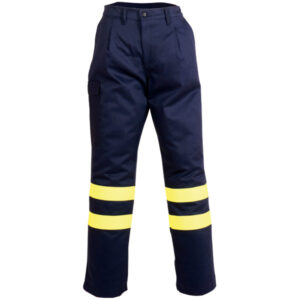 pantalón con cremallera y botón con reflectante en ropa de seguridad para soldador