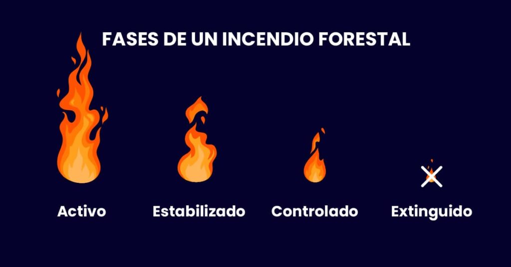 cuáles son las fases de un incendio forestal