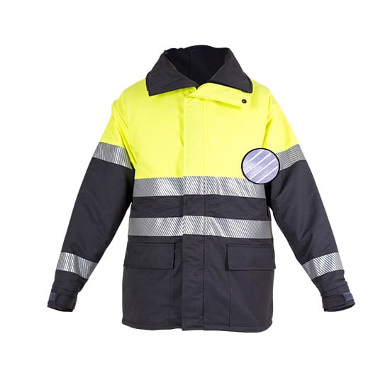 Padded jacket with yellow zipper and snaps