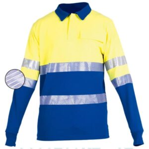 Blue and yellow long sleeve polo shirt